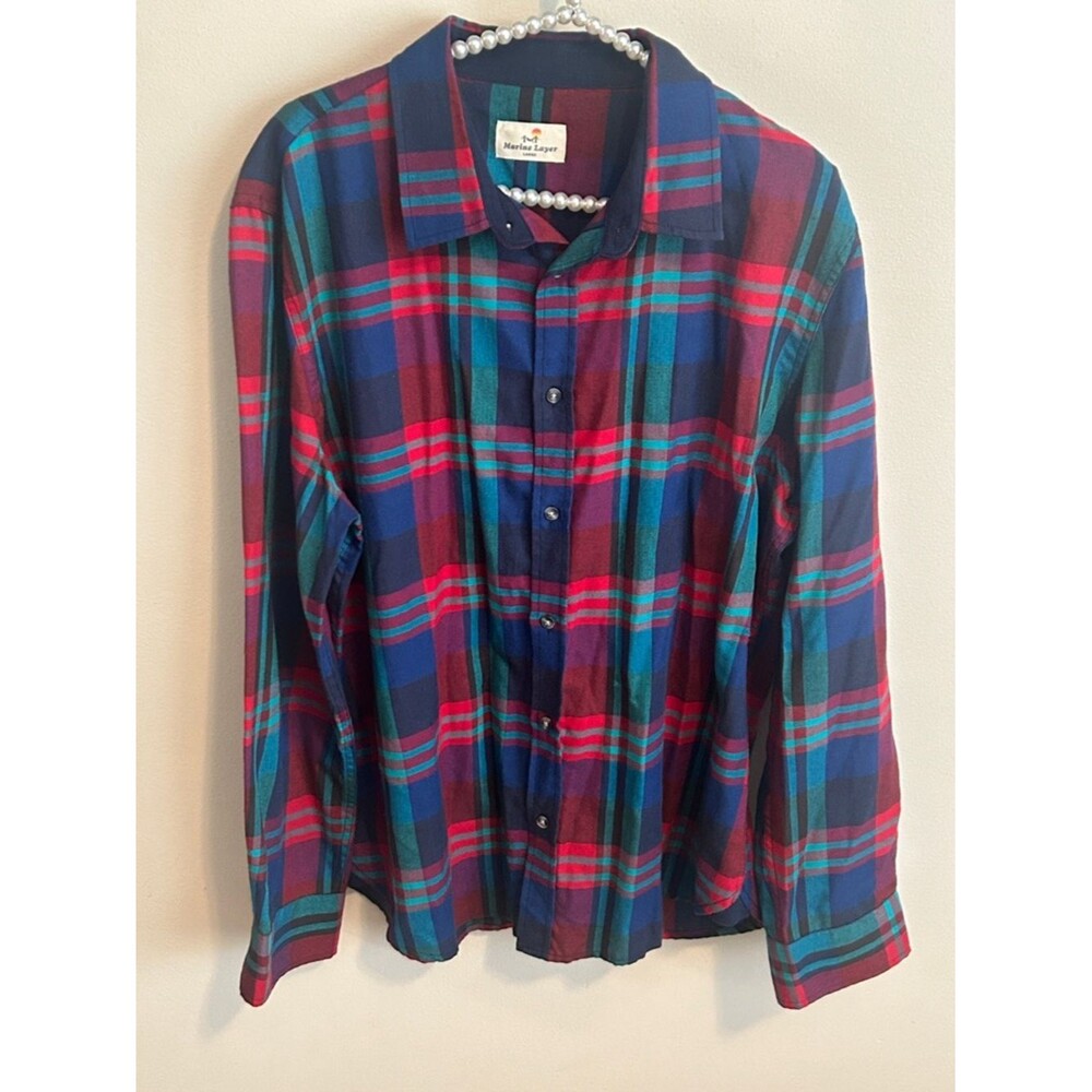 Marine Layer Soft Plaid Flannel Button Down Shirt Large